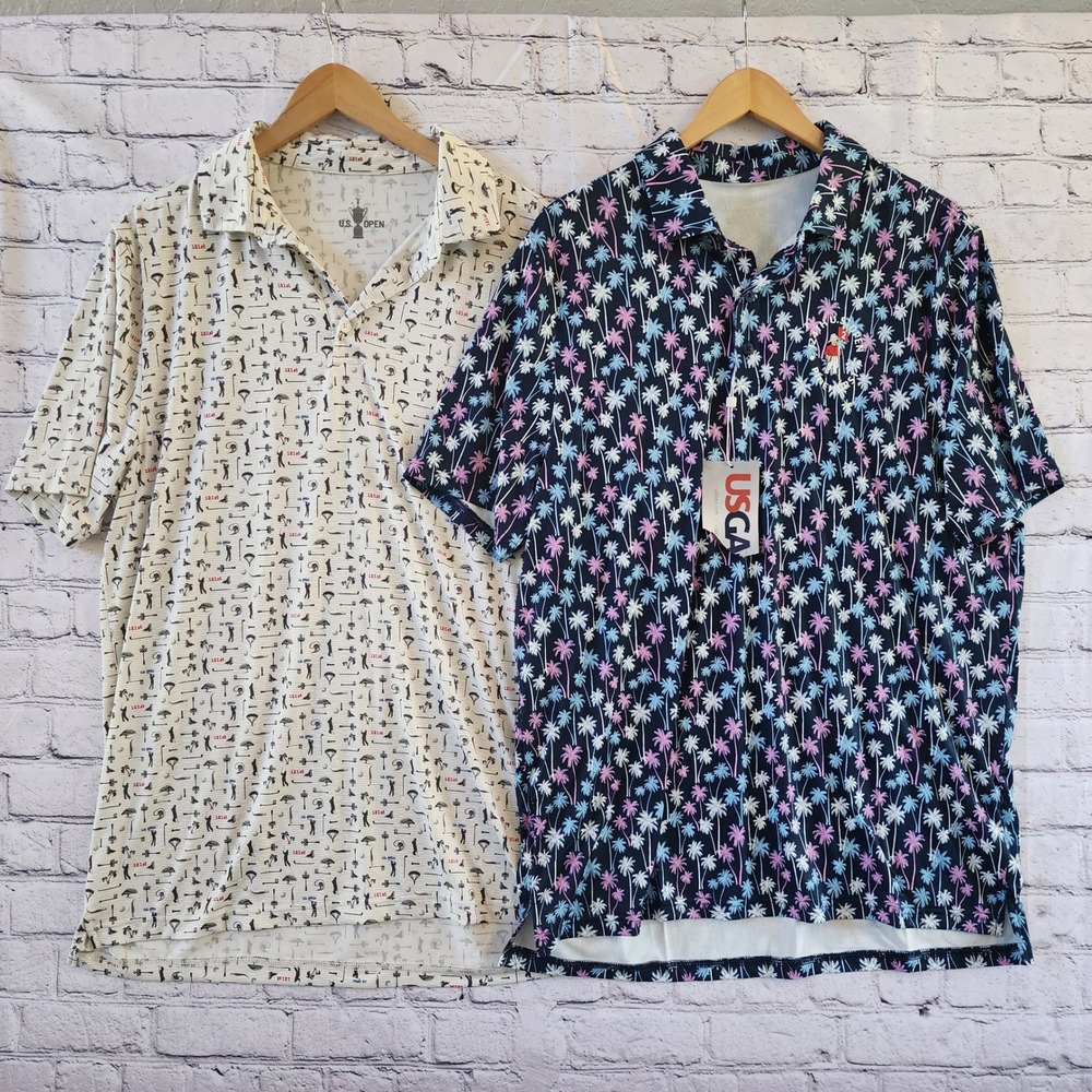 Lot of 2 US Open Golf Polo Shirts Men's Large 121st 124th Pinehurst Novelty Palm